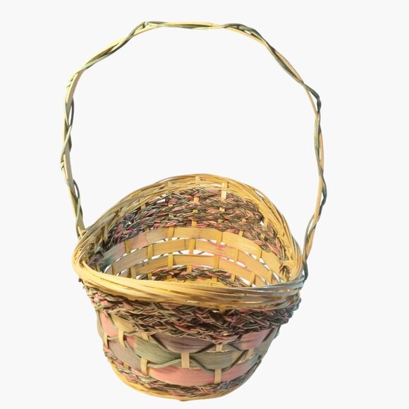 Multicolor Wicker Easter Basket Pastel Hand Woven Handled 10x10 inch - Picture 2 of 6